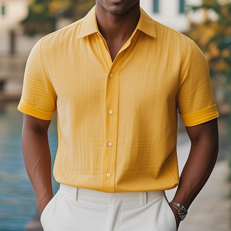Men's Summer Fashion Casual Hawaiian Style Cotton and Linen Personality Back Print Short-sleeved Shirt MTA2325D0K