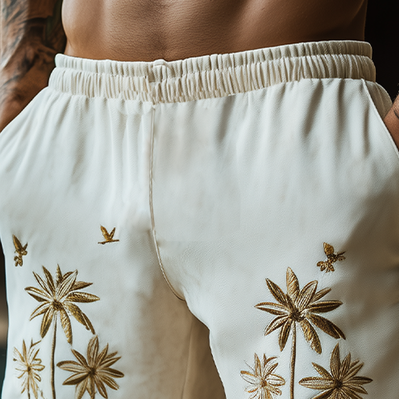 Sommermote for menn Uformelt Hawaii-stil Tynn semsket brodert elastisk midje strandshorts MTA2317D8K