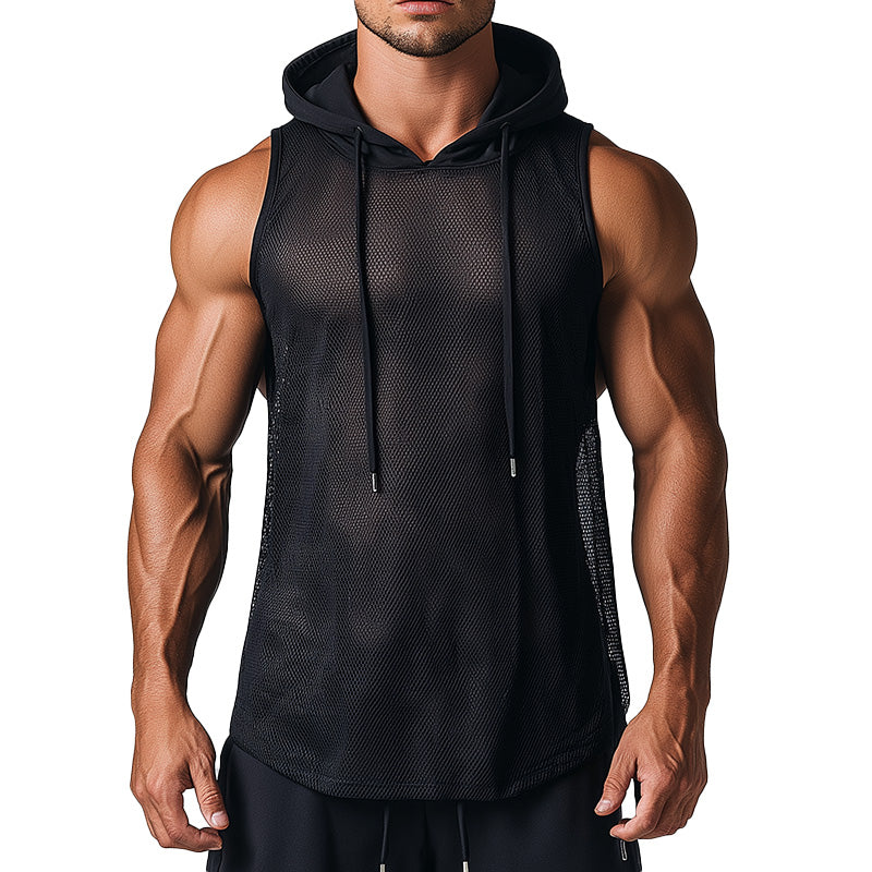 Men's Summer Hollow Mesh Breathable Hooded Tank Top MTA2323D5P