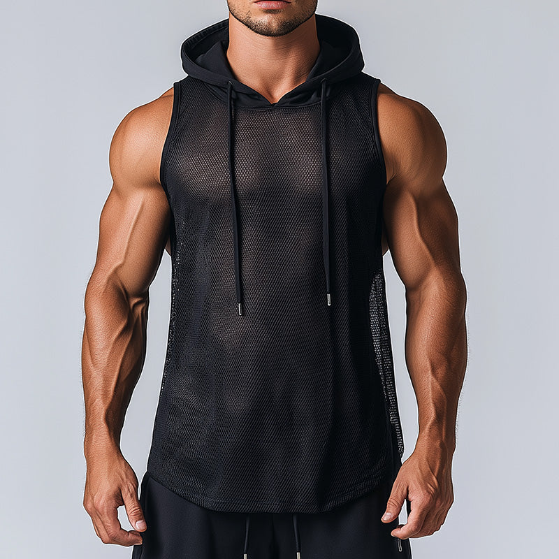 Men's Summer Hollow Mesh Breathable Hooded Tank Top MTA2323D5P
