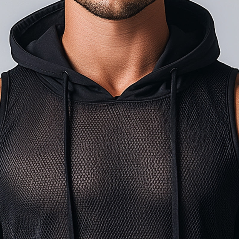Men's Summer Hollow Mesh Breathable Hooded Tank Top MTA2323D5P