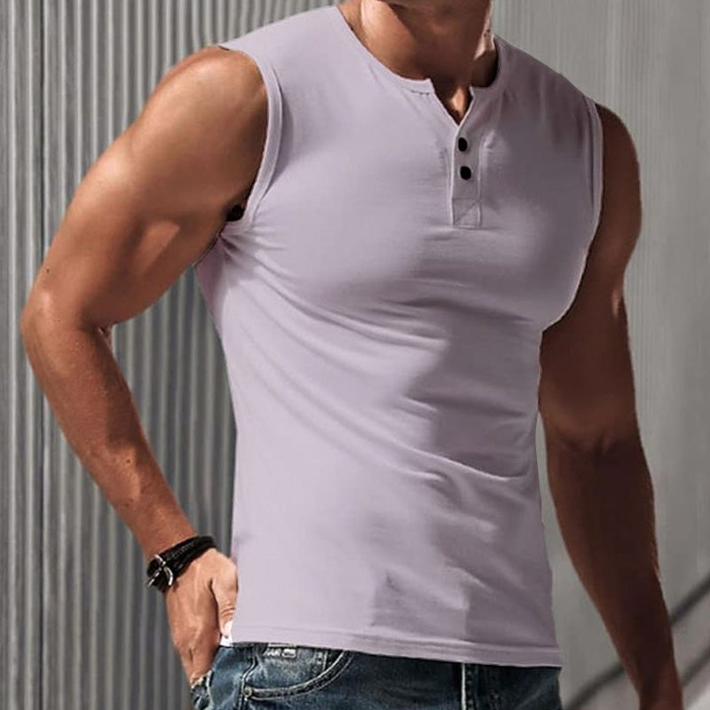 Men's Summer Cotton and Linen Blend Henley Collar Tank Top MTA2306D0P