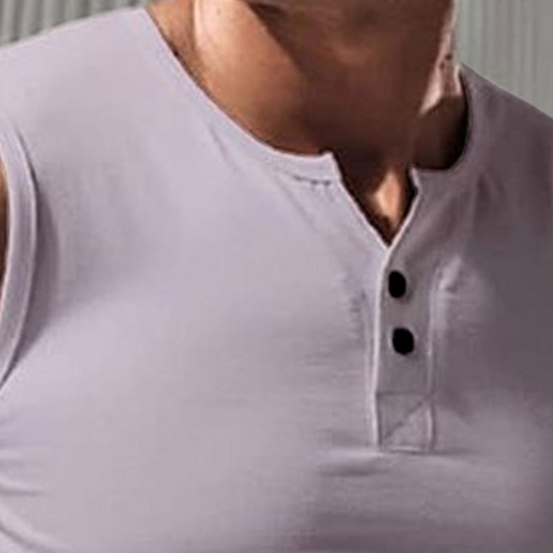 Men's Summer Cotton and Linen Blend Henley Collar Tank Top MTA2306D0P