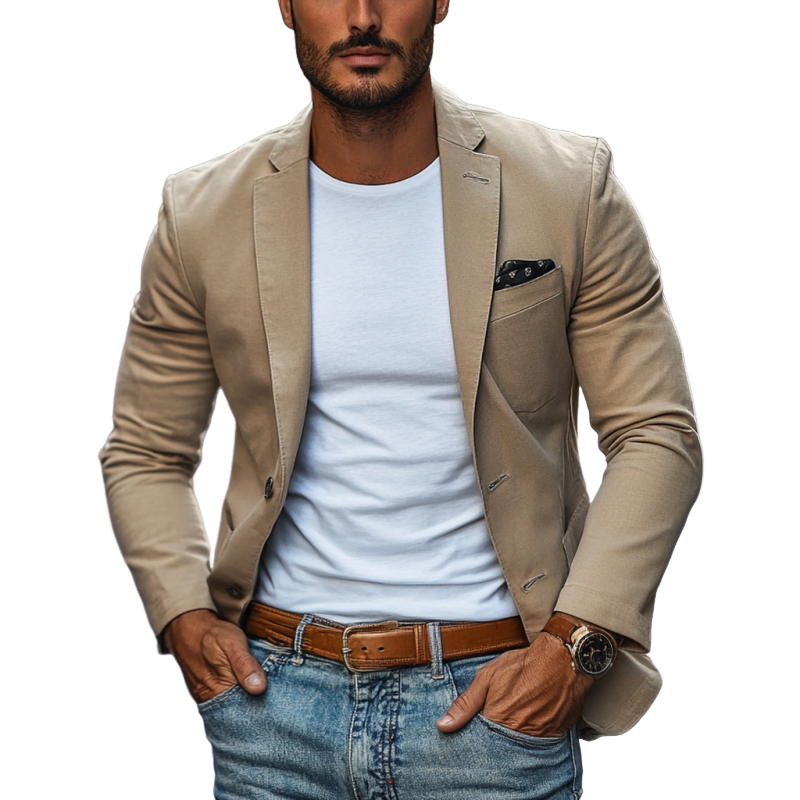 Men's Off White Single-Breasted Slim Fit Blazer with Notched Lapel