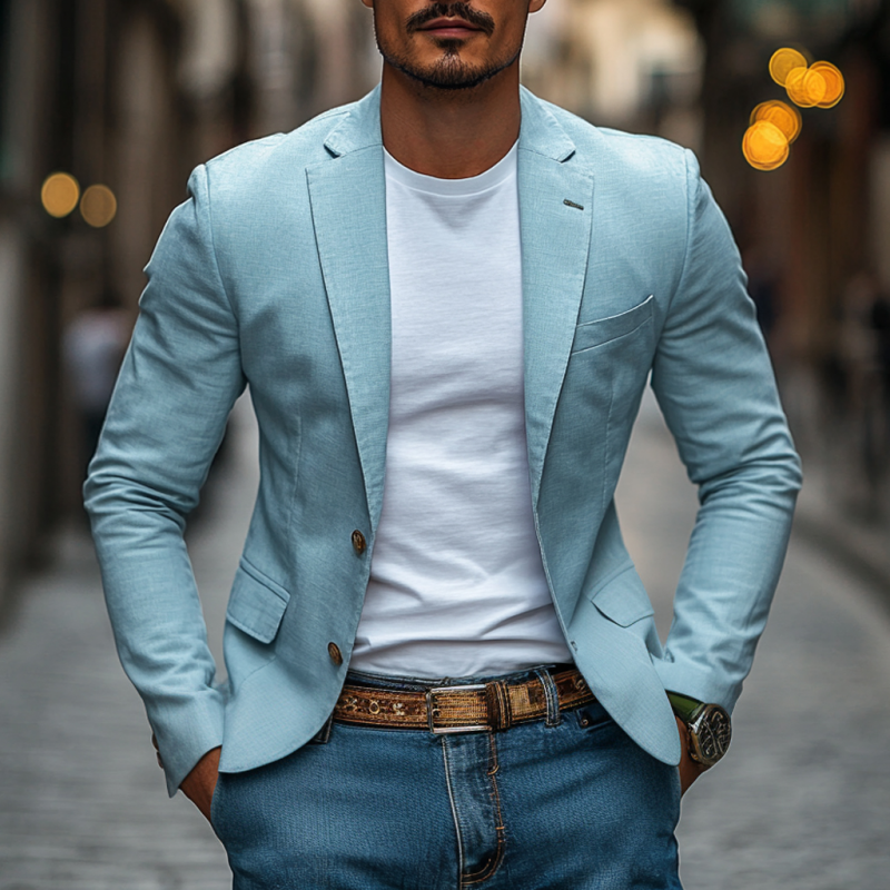 Men's Casual Breathable Cotton Notched Lapel Single Breasted Slim Fit Blazer MTA2323D9M
