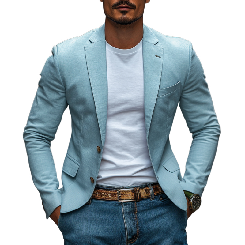 Men's Casual Breathable Cotton Notched Lapel Single Breasted Slim Fit Blazer MTA2323D9M