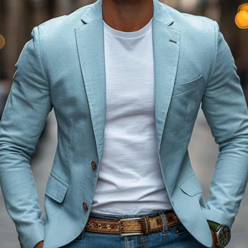 Men's Casual Breathable Cotton Notched Lapel Single Breasted Slim Fit Blazer MTA2323D9M