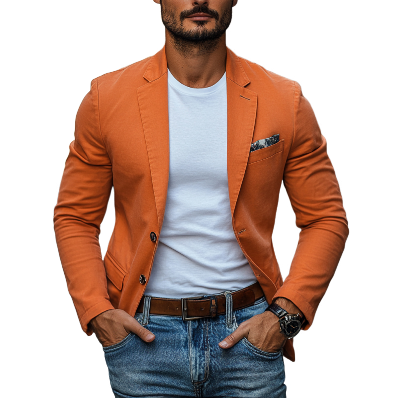 Men's Casual Breathable Cotton Notched Lapel Single Breasted Slim Fit Blazer MTA2317D1M