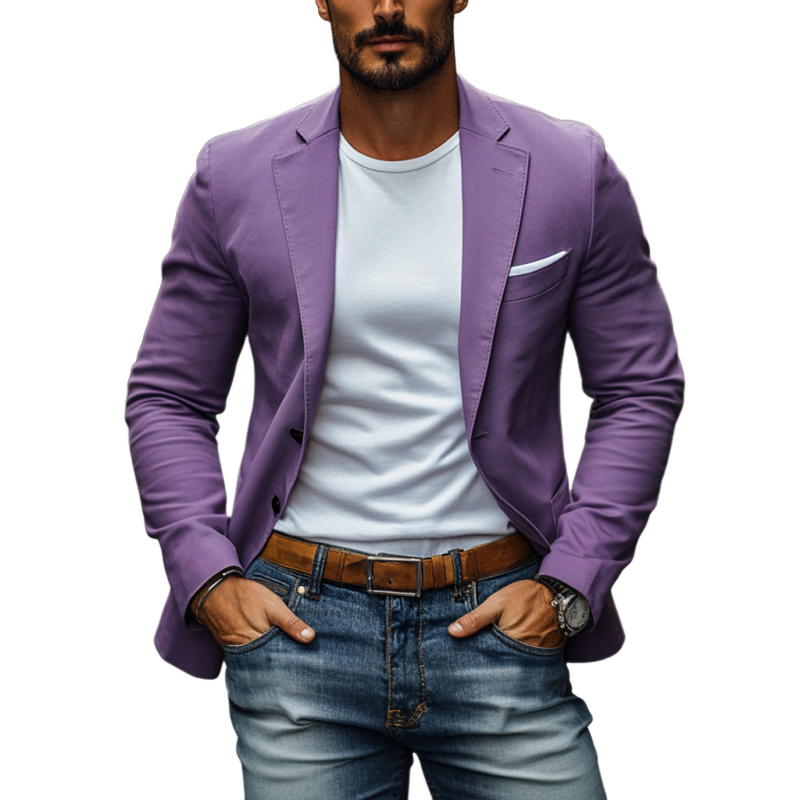 Men's Casual Breathable Cotton Notched Lapel Single Breasted Slim Fit Blazer MTA2320D6M