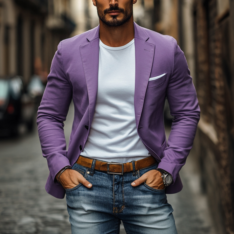 Men's Casual Breathable Cotton Notched Lapel Single Breasted Slim Fit Blazer MTA2320D6M
