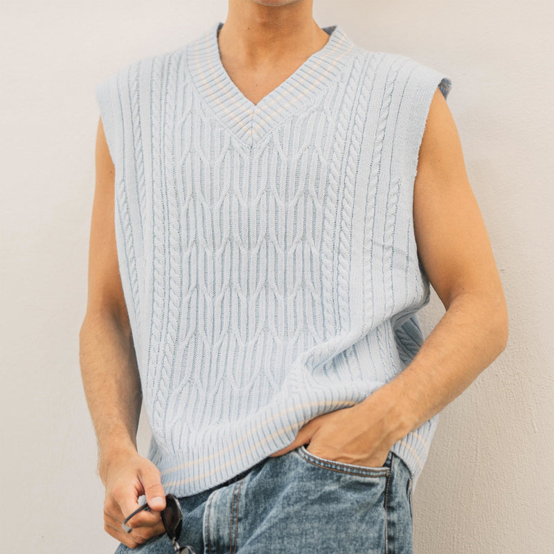 Men's Casual Cable Knitted V-Neck Vest MTA2334D0X