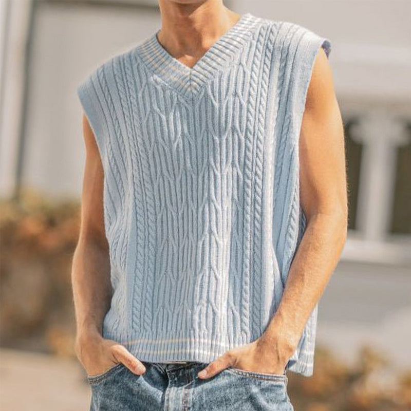 Men's Casual Cable Knitted V-Neck Vest MTA2334D0X