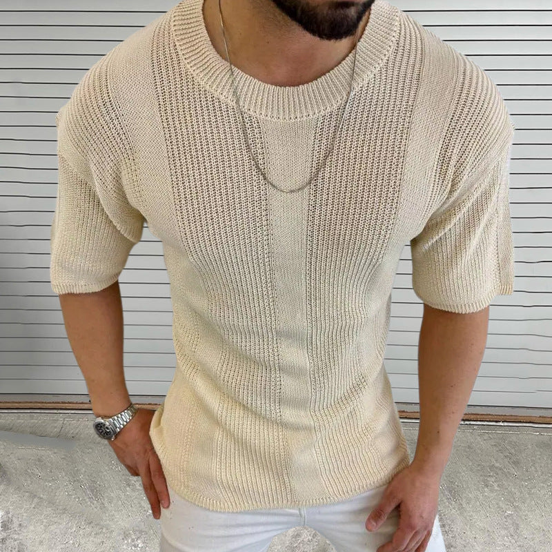 Men's Breathable Knitted Round Neck Short Sleeve T-Shirt MTA2378D0X