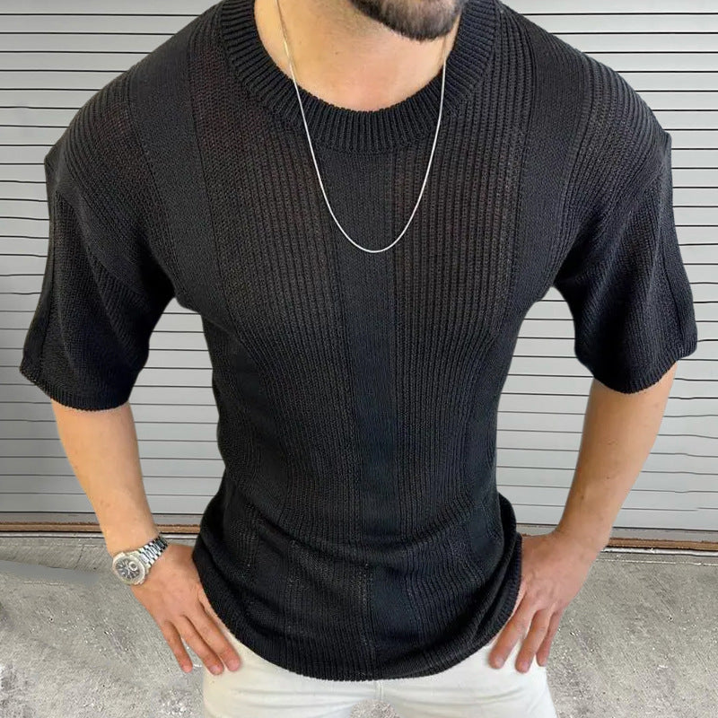 Men's Breathable Knitted Round Neck Short Sleeve T-Shirt MTA2378D0X