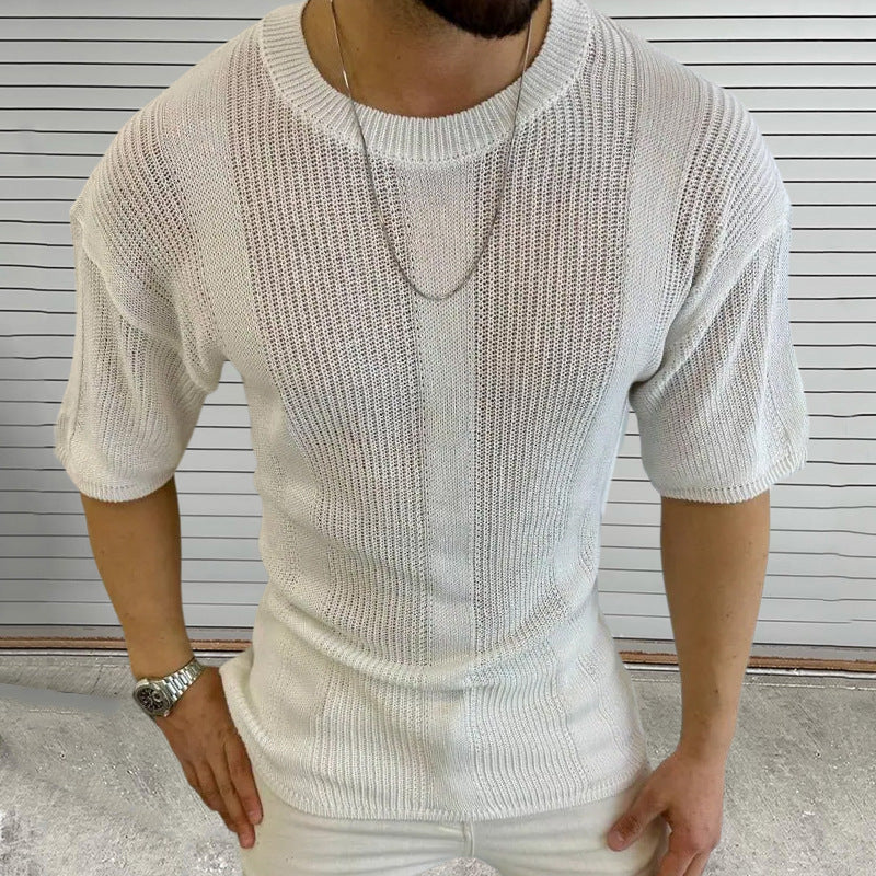 Men's Breathable Knitted Round Neck Short Sleeve T-Shirt MTA2378D0X