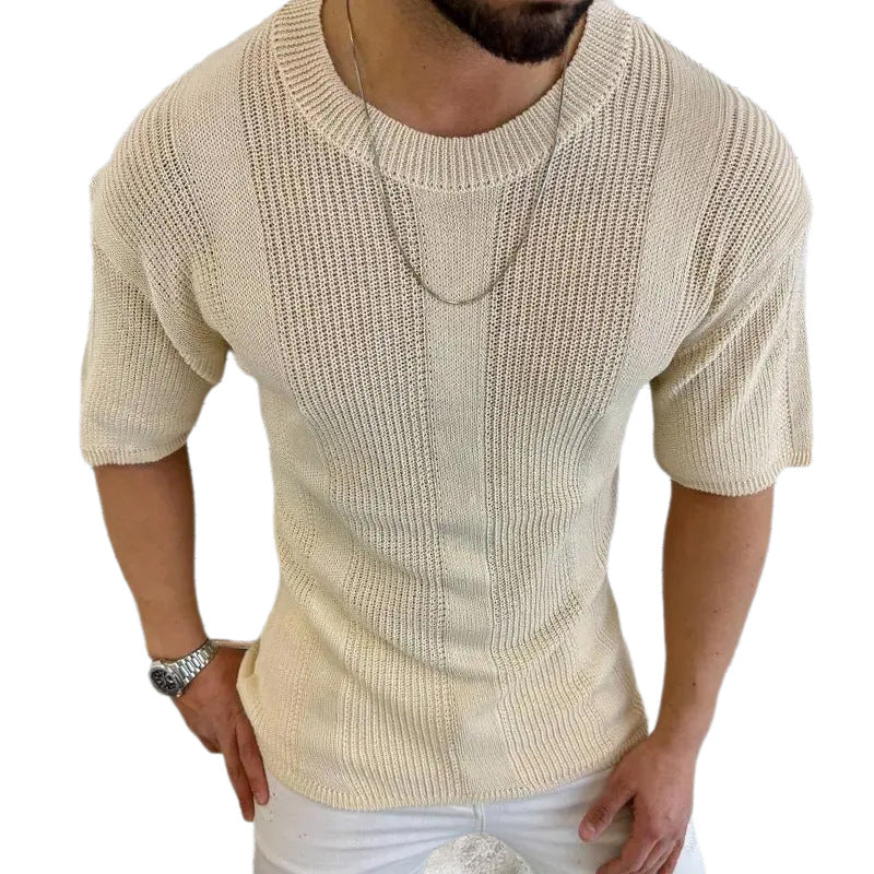 Men's Breathable Knitted Round Neck Short Sleeve T-Shirt MTA2378D0X