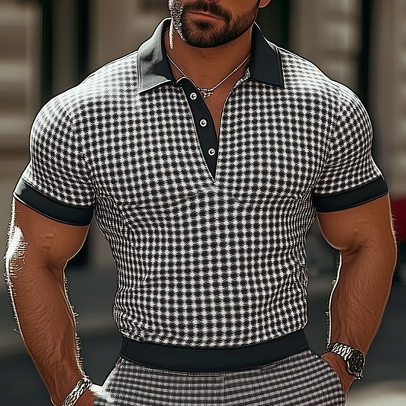Men's Summer Classic Business Printed POLO Shirt Shorts Set MTA2452D5U