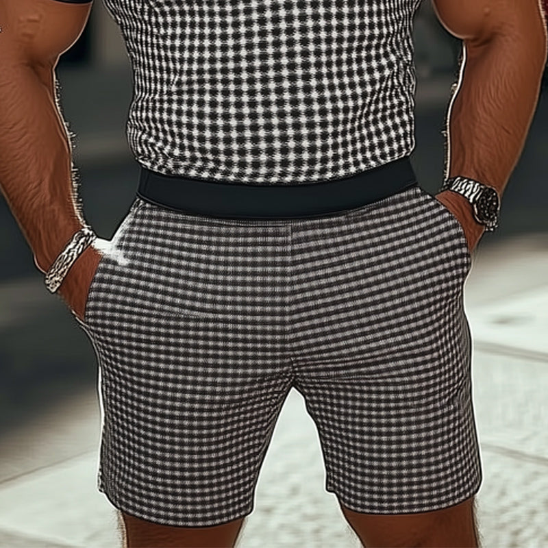 Men's Summer Classic Business Printed POLO Shirt Shorts Set MTA2452D5U