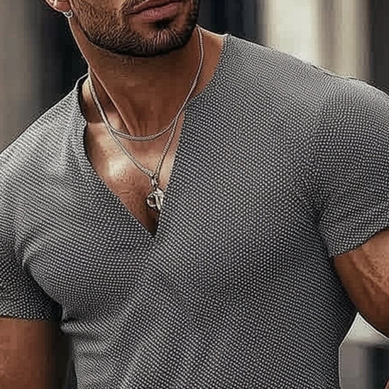 Men's Summer Basic Texture V-neck T-shirt MTA2480D0U
