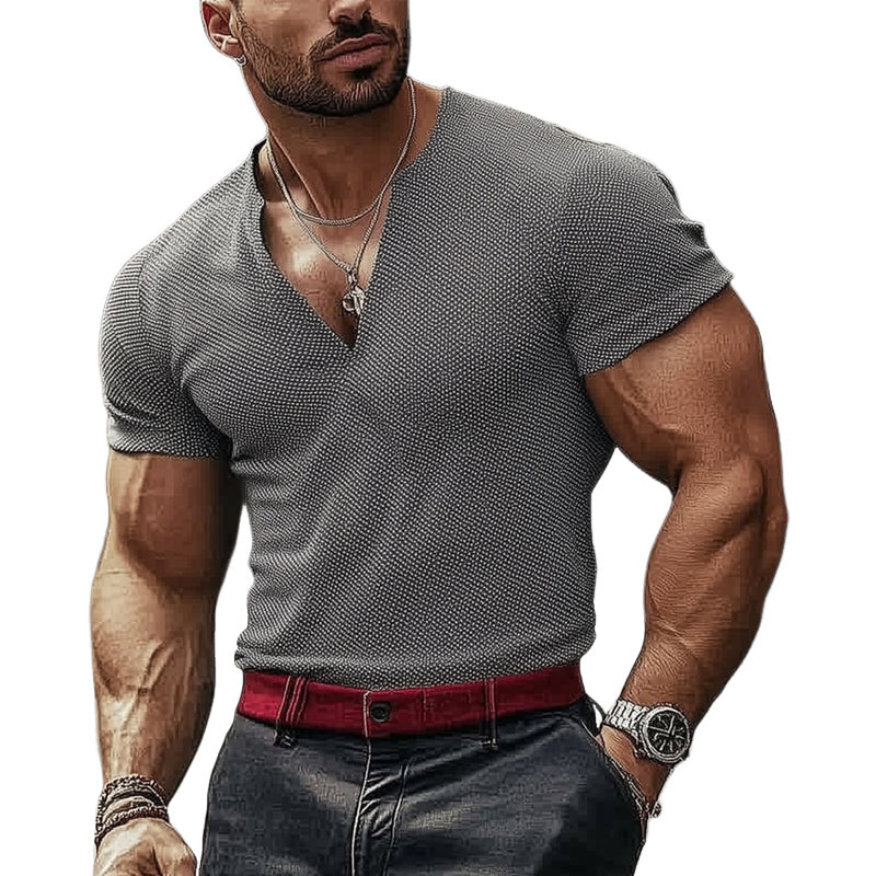 Men's Summer Basic Texture V-neck T-shirt MTA2480D0U