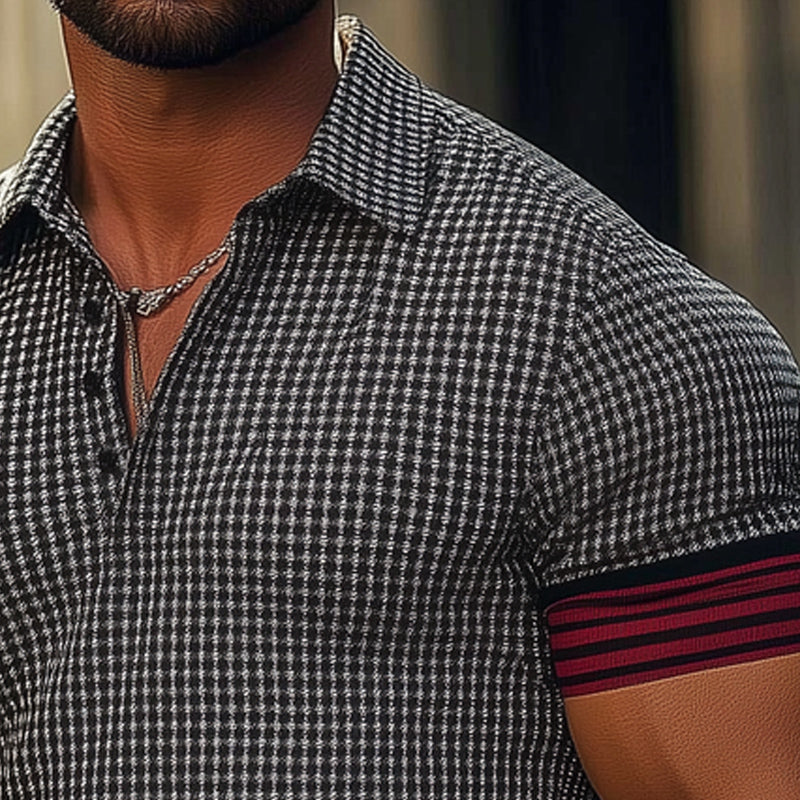 Men's Summer Business Black and White Checkered POLO Shirt MTA2426D3U