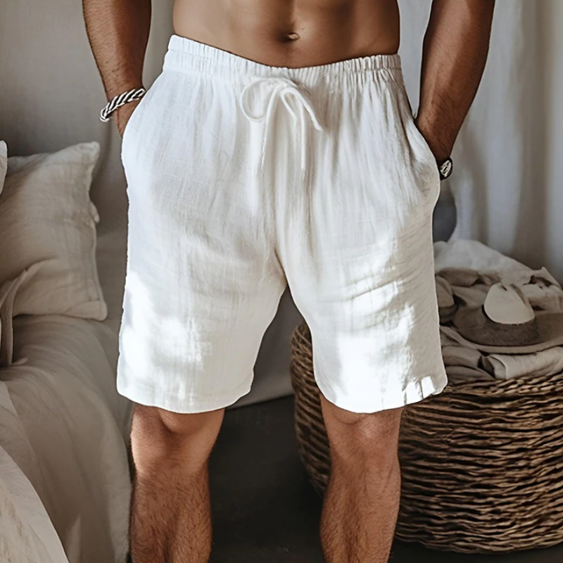 Menn Uformelt pustende bomull Lin Elastisk midje Løs ferieshorts MTA2351D6M