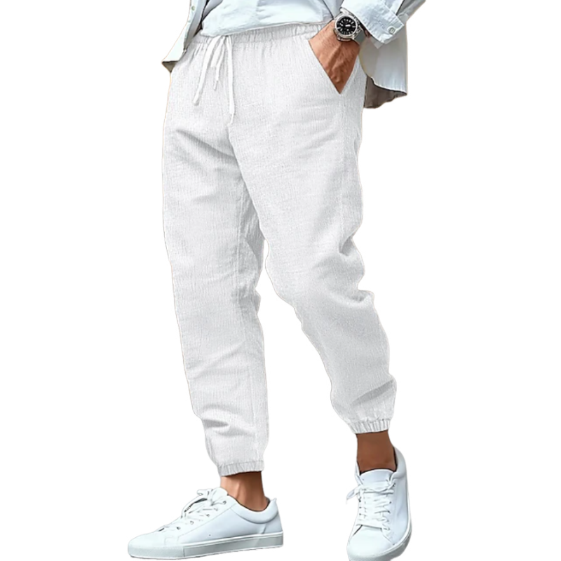 Men's Casual Breathable Cotton Linen Elastic Waist Holiday Tapered Pants MTA2347D6M