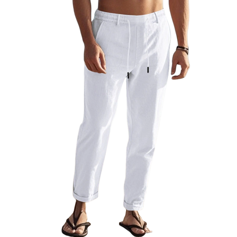Men's Casual Breathable Cotton Linen Elastic Waist Straight Vacation Pants MTA2335D3M