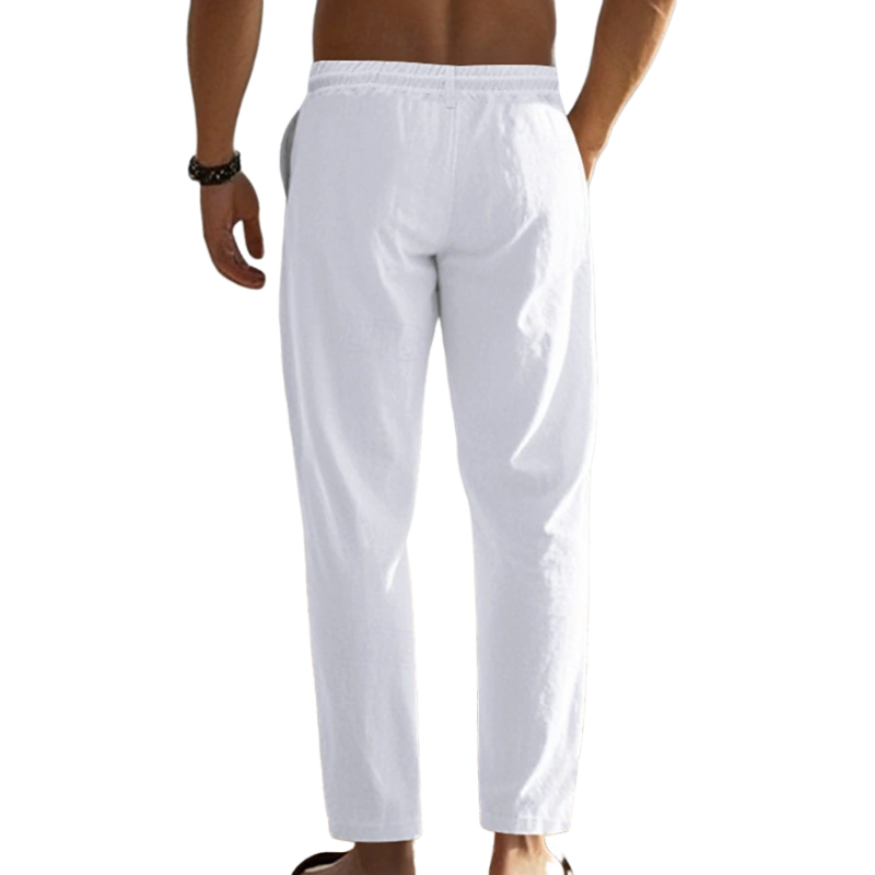 Men's Casual Breathable Cotton Linen Elastic Waist Straight Vacation Pants MTA2335D3M