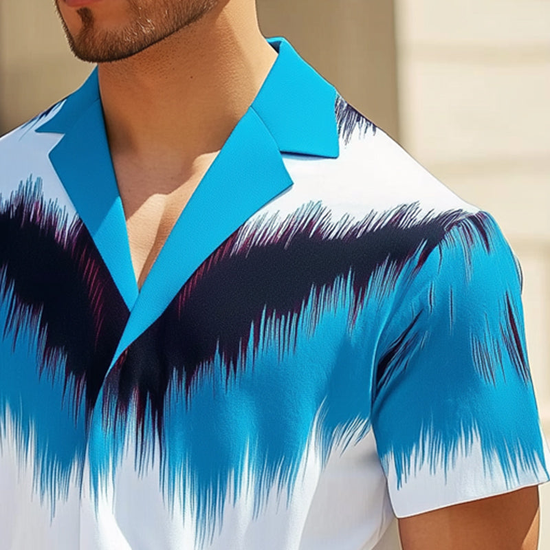 Men's Notched Lapel Fashion Printed Button Short Sleeve Shirt MTA2414D6U