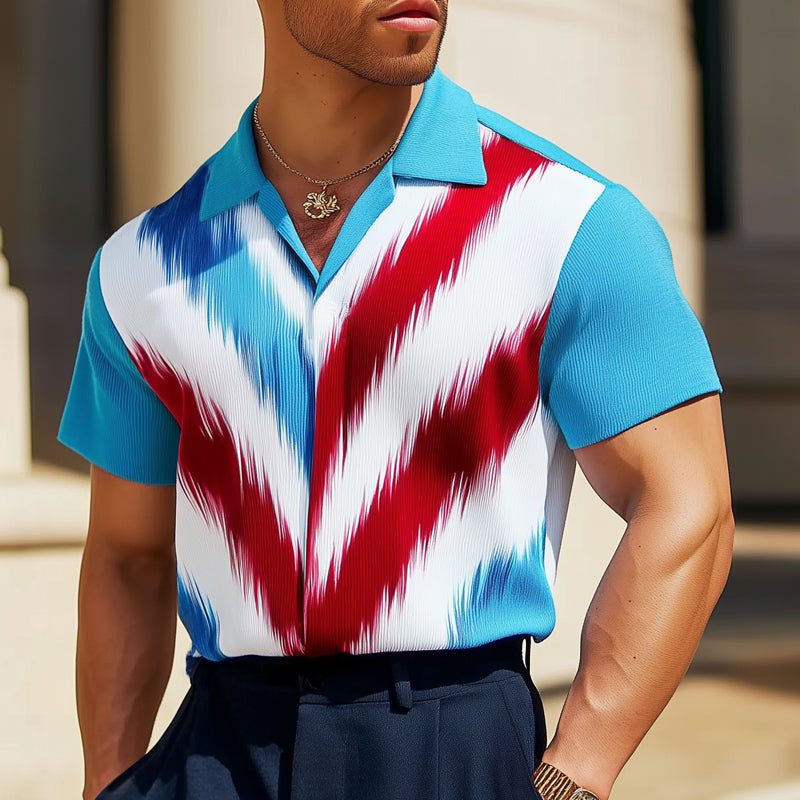Men's Summer Fashion Colorblock Knitted Short Sleeve Shirt MTA2418D9U