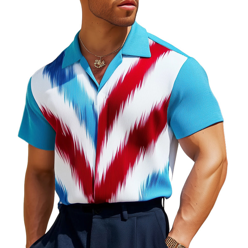 Men's Summer Fashion Colorblock Knitted Short Sleeve Shirt MTA2418D9U