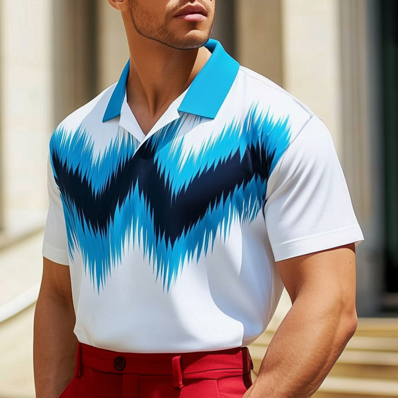 Men's Summer Fashion Color Block Print Lapel T-shirt MTA2459D1U