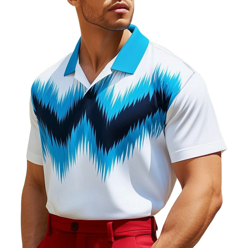 Men's Summer Fashion Color Block Print Lapel T-shirt MTA2459D1U