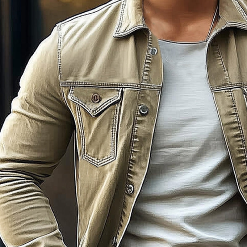 Men's Spring and Autumn Vintage Lapel Button Denim Jacket MTA2567D4U