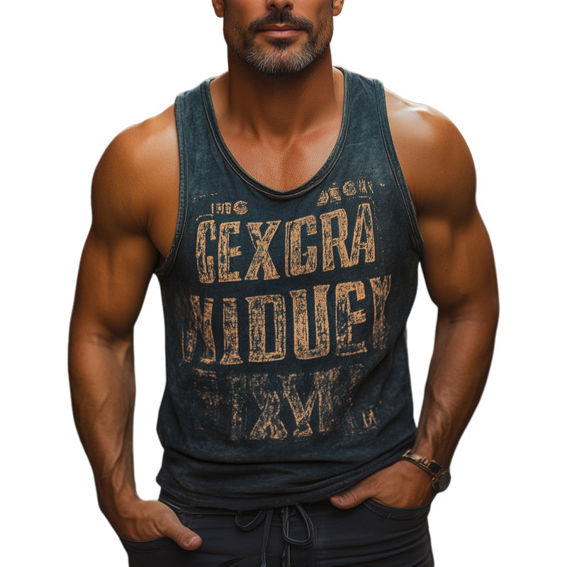 Men's Summer Fashion Retro Letter Printed Tank Top MTA2535D2U