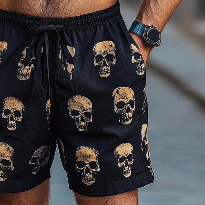 Men's Summer Casual Skull Print Elastic Lace-up Shorts MTA2545D8U
