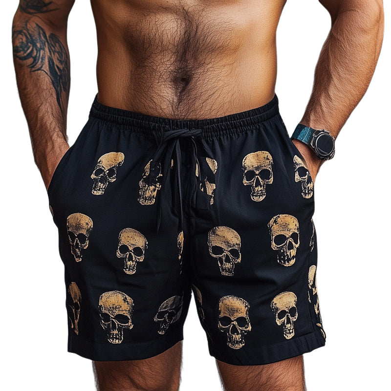 Men's Summer Casual Skull Print Elastic Lace-up Shorts MTA2545D8U
