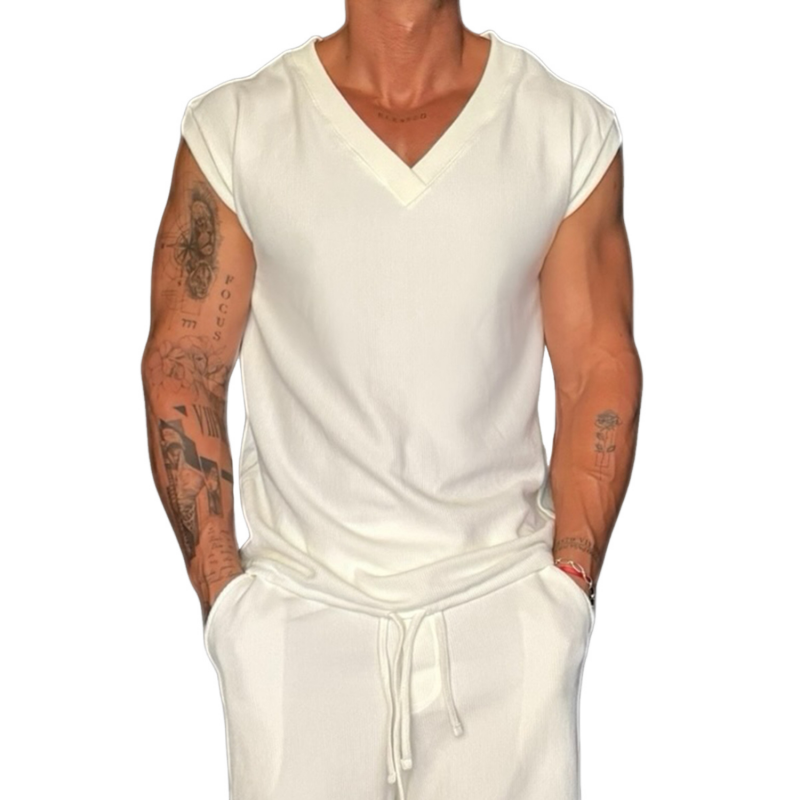 Men's Casual High Quality Breathable Cotton V-Neck Loose Tank Top MTA2463D0M