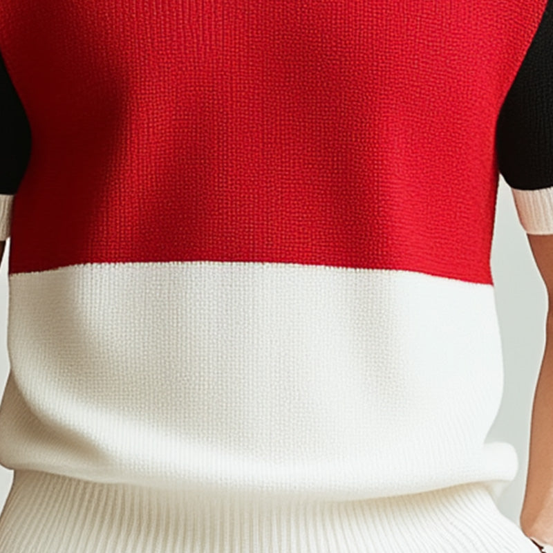 Men's Summer Contrast Color Thin Knitted Breathable Short-Sleeved T-Shirt MTA2562D0P