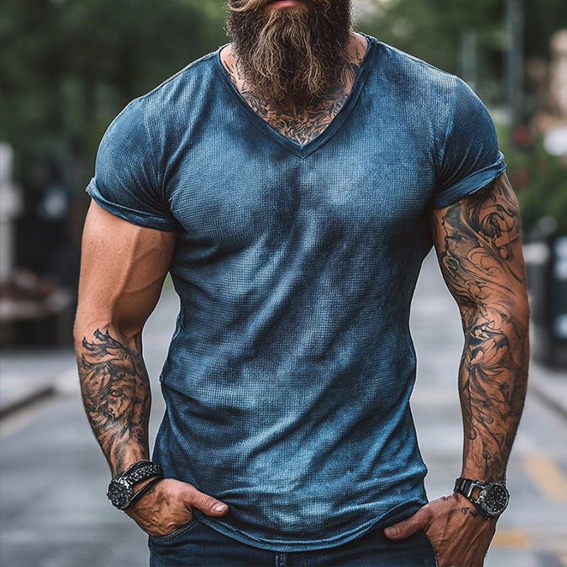 Men's Retro Casual Gradient Printed Round Neck Short Sleeve T-Shirt MTA2587D2TO