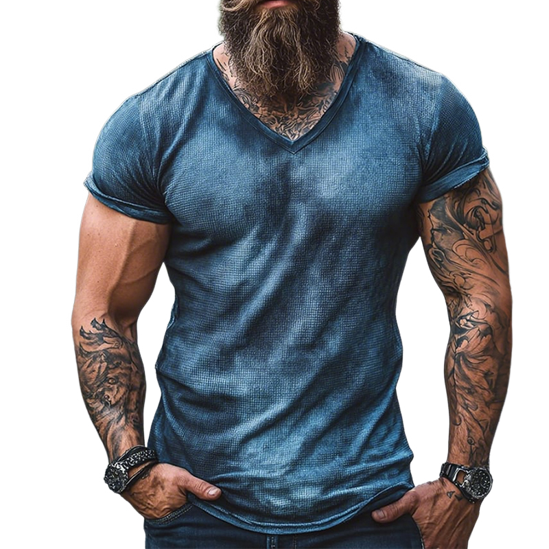 Men's Retro Casual Gradient Printed Round Neck Short Sleeve T-Shirt MTA2587D2TO