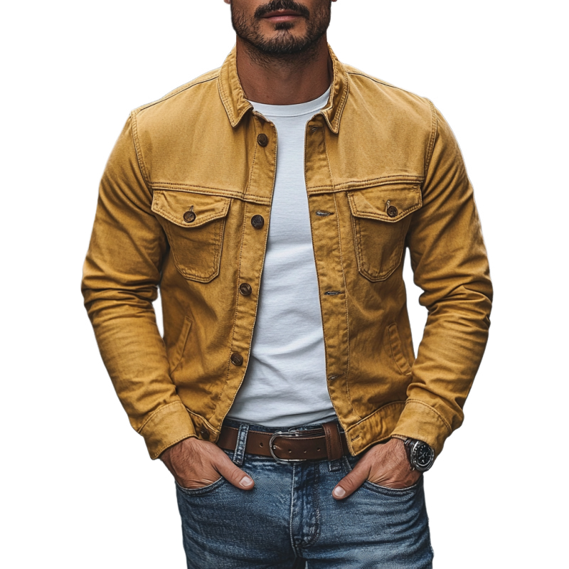 Men's Casual Cotton Washed Lapel Single Breasted Slim Fit Jacket MTA2538D4M