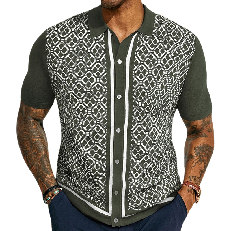 Men's jacquard knitted short-sleeved POLO shirt MTA2744D2X