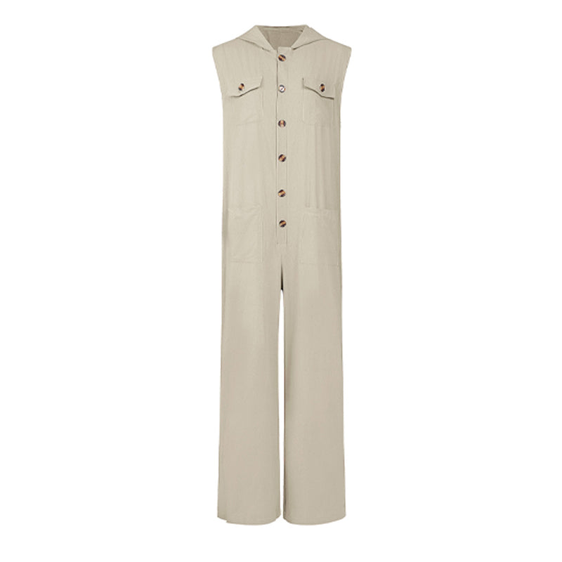 Men's Casual Cotton and Linen Resort Hooded Jumpsuit MTA2786D8X