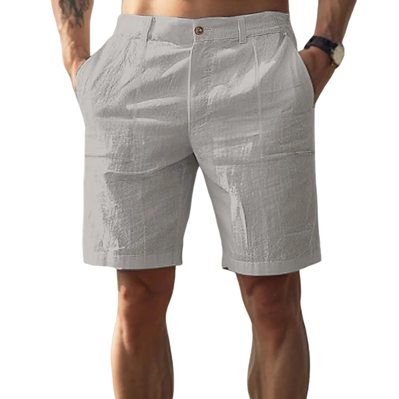 Men's Solid Color Cotton and Linen Beach Shorts MTA2733D0X