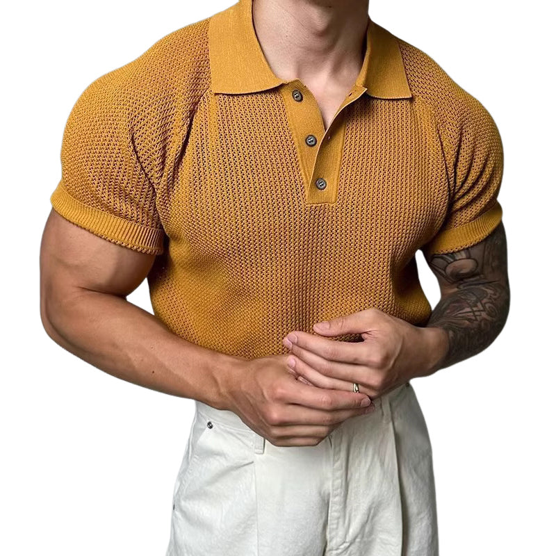 Men's Solid Color Casual Knitted Short Sleeve POLO Shirt MTA2766D1X
