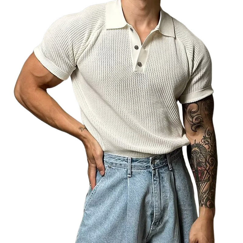 Men's Solid Color Casual Knitted Short Sleeve POLO Shirt MTA2766D1X