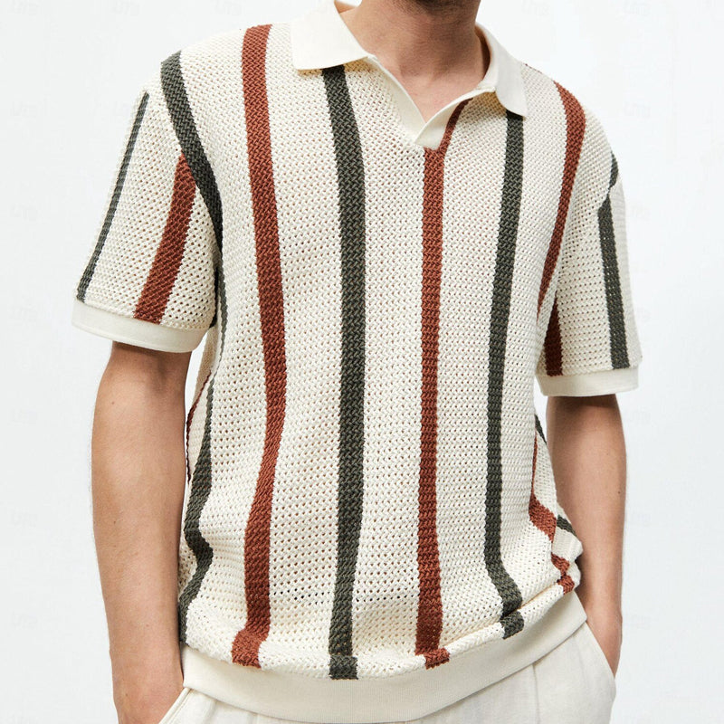 Men's Casual Striped Pullover Knitted Short Sleeve POLO Shirt MTA2789D1X