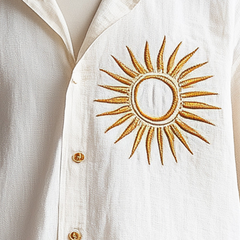 Men's Summer Comfortable Breathable Embroidered Linen Short Sleeve Shirt MTA2786D4P